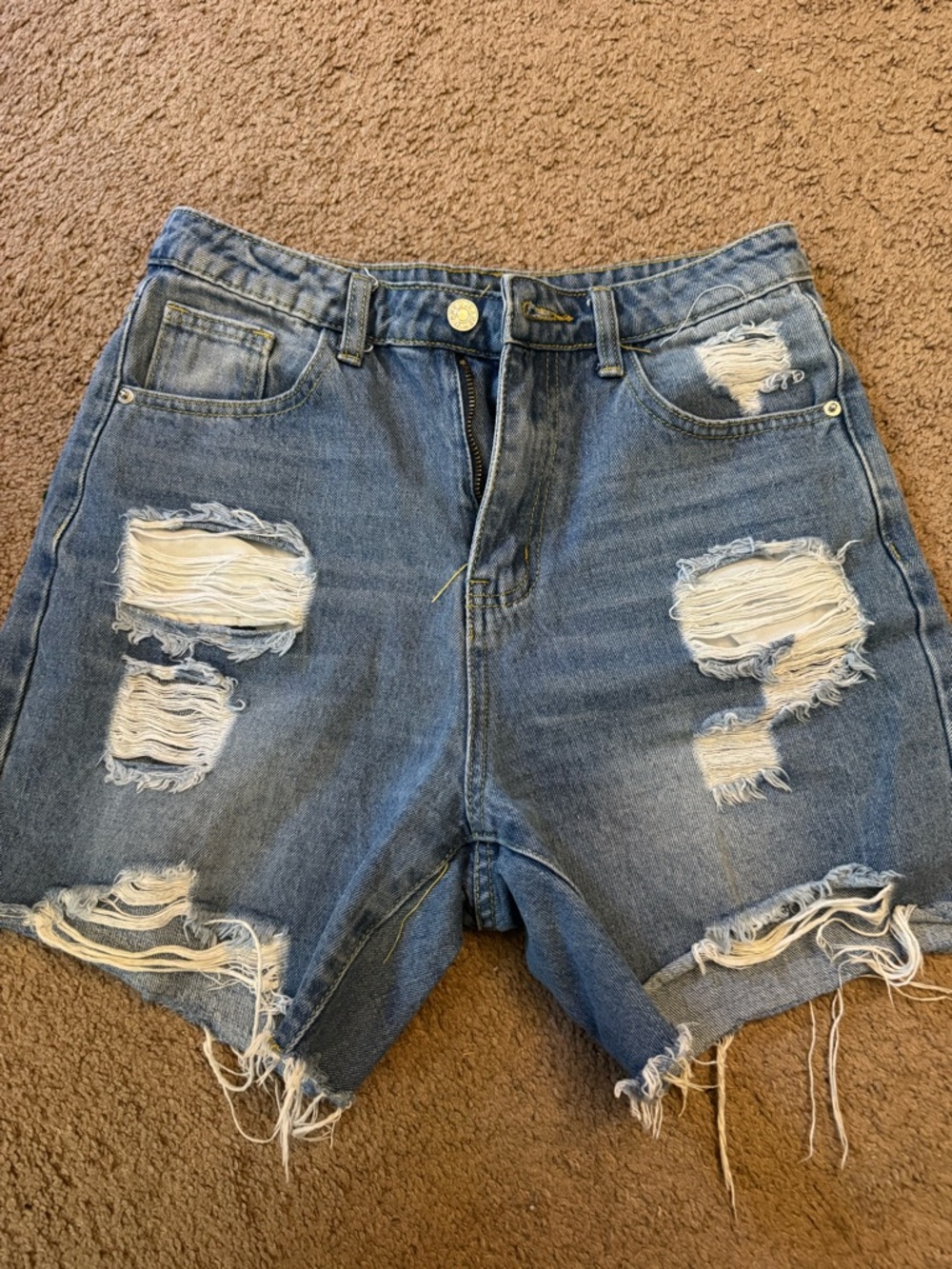 SHEIN Light Blue Denim Shorts with Distressed Detailing